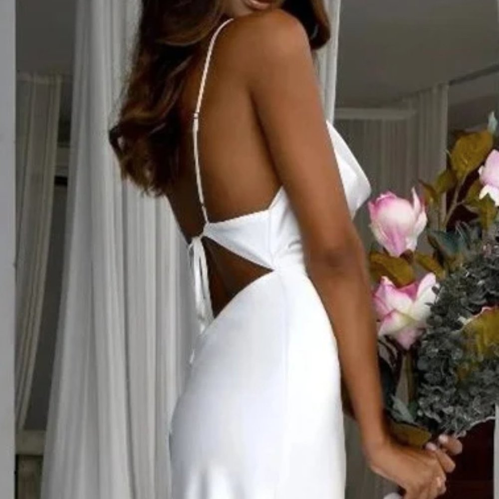 Sheath/Column Satin Ruched Spaghetti Wedding Dress